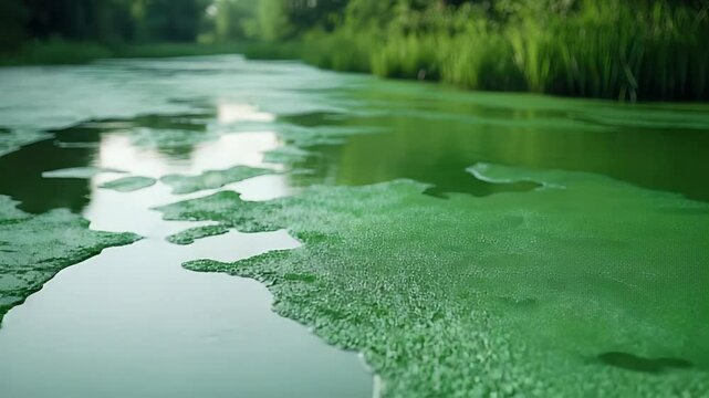 Emerald River: Algae Bloom Timelapse - Lush Green Water