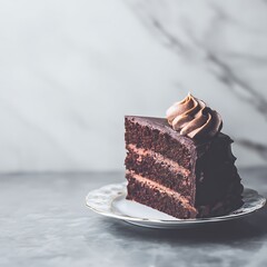 Delicious Slice of Chocolate Cake with Creamy Frosting on Elegant Plate