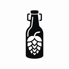 Black silhouette of a beer bottle with a hop cone graphic
