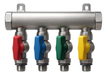 A collector group with color-coded valves for easy identification and operation in educational facilities.