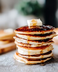 Delicious Stack of Pancakes with Butter and Syrup, a Perfect Breakfast Treat