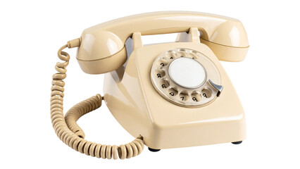 Retro beige phone handset isolated on transparent background, representing old-fashioned communication
