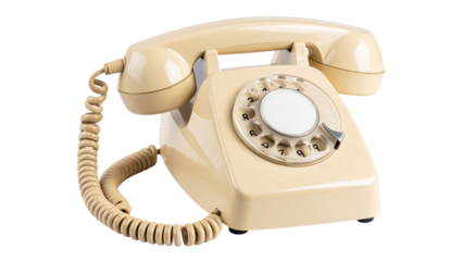 Retro beige phone handset isolated on transparent background, representing old-fashioned communication