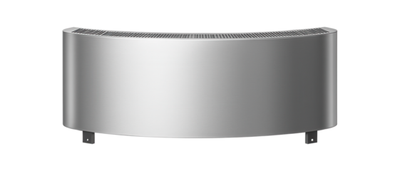 Curved aluminum radiator designed to fit under large bay windows in a cottage.