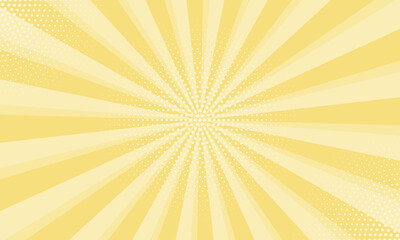 Radiant yellow background. Pop art comic book background. Sunburst yellow background with radial lines and halftone dots. 