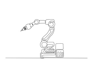 Robotic arm mechanical in single outline illustration. Continuous line art drawing of mechanical robot hand for industry.