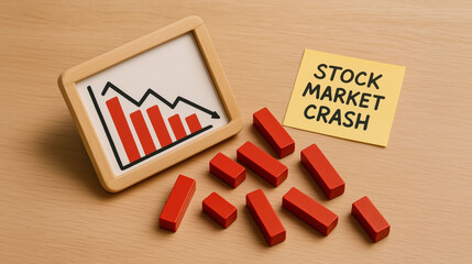 stock market crash warning with falling red graph blocks illustrating financial collapse economic downturn investor panic trading losses and business risk