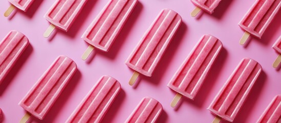Pink popsicles arranged on a pink background