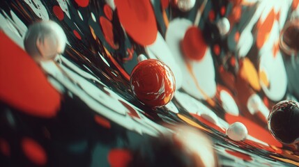 Floating shapes with high contrast colors creating a digital abstraction in space