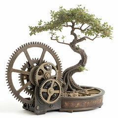 Fototapeta premium a bonsai tree growing out of a mechanical clock