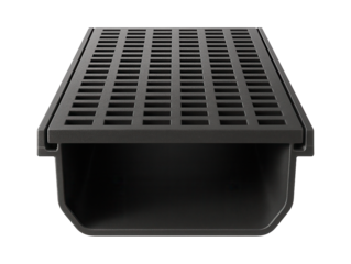 Water drainage channel for a swimming pool area, made with UV-resistant polypropylene to withstand sun exposure.