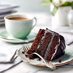 Indulgent Chocolate Cake with a Cup of Coffee, Perfect Dessert Treat