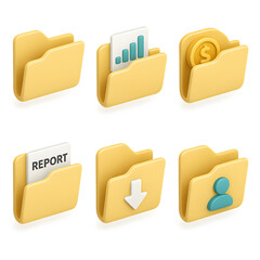 3D Isometric UI UX Set  Transparent Background Yellow File Folder Icons for Design Projects.  High-Quality Isometric Vector Illustrations Perfect for Websites, Apps and Presentations.