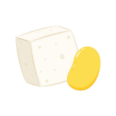 White Tofu and Soybean vector. Tofu cartoon style isolated on white background. Vegetarian nutrition, healthy food.