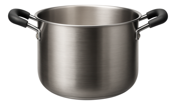 A large, deep stainless steel cauldron with an insulated handle, ideal for boiling large quantities of pasta in a family home.