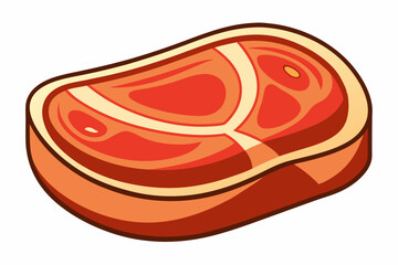 Cartoon Raw Steak Illustration with Marbled Red Meat and Bold Outline
