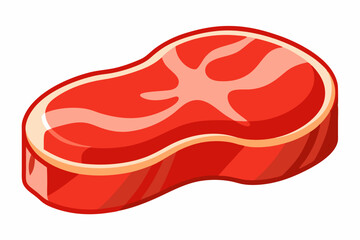 Cartoon Raw Steak Illustration with Marbled Red Meat and Bold Outline
