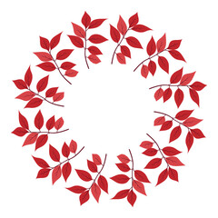 Circle frame of red ash tree branch. Vector wreath border of autumn leaves. Seasonal illustration. Template for poster, postcard.