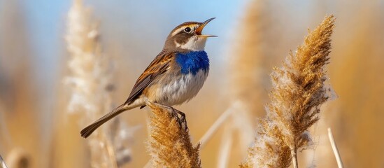 Singing bird perched on reed (2)