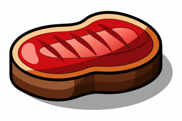 Cartoon Raw Steak Illustration with Marbled Red Meat and Bold Outline