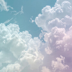 Soft pastel clouds of mint, buttercream, and lilac swirl in a cotton candy sky. Ethereal and weightless, with dreamy textures and slow, graceful motion over a serene blue backdrop.
