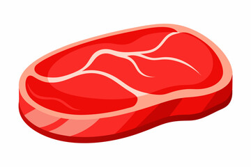 Cartoon Raw Steak Illustration with Marbled Red Meat and Bold Outline