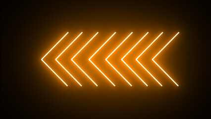 Neon single line directional left blinking arrow. Abstract neon flashing light back arrow loading