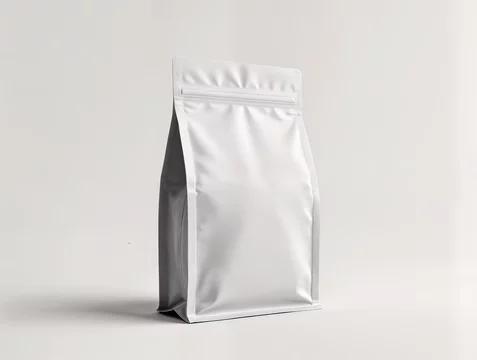 Plain pet food bag with resealable top in upright pose