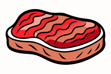 Cartoon Raw Steak Illustration with Marbled Red Meat and Bold Outline