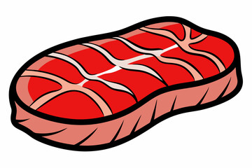 Cartoon Raw Steak Illustration with Marbled Red Meat and Bold Outline