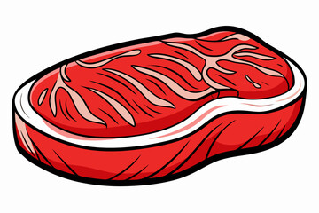 Cartoon Raw Steak Illustration with Marbled Red Meat and Bold Outline