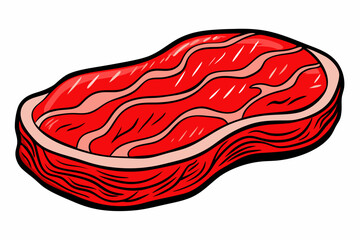 Cartoon Raw Steak Illustration with Marbled Red Meat and Bold Outline