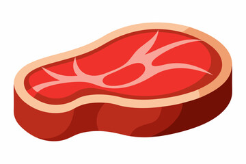 Cartoon Raw Steak Illustration with Marbled Red Meat and Bold Outline