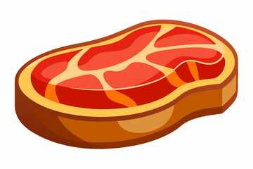 Cartoon Raw Steak Illustration with Marbled Red Meat and Bold Outline