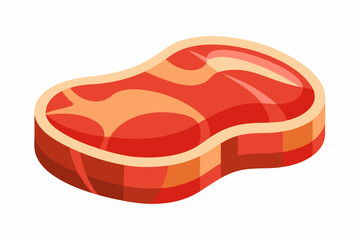Cartoon Raw Steak Illustration with Marbled Red Meat and Bold Outline