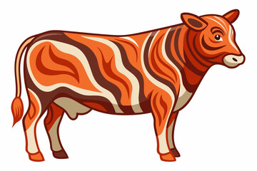 Cartoon Raw Steak Illustration with Marbled Red Meat and Bold Outline