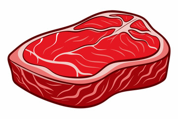 Cartoon Raw Steak Illustration with Marbled Red Meat and Bold Outline