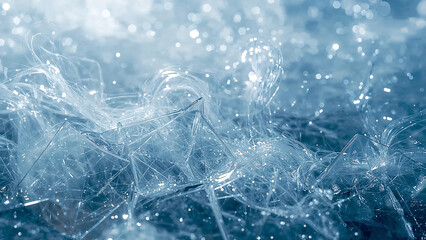 Icy blue and silver fog swirls like shattered glass, forming geometric shards that glow with refracted light. A fragile, crystalline digital abstraction evoking winter’s ethereal chill.
