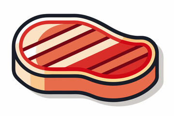 Cartoon Raw Steak Illustration with Marbled Red Meat and Bold Outline
