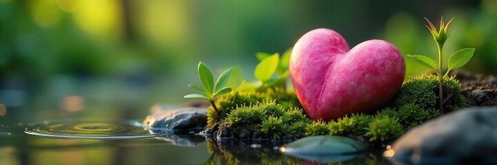 Serene Heart Shaped Object in Nature Tranquil Meditation Scene for Wellness and Relaxation