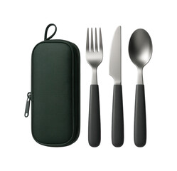 Portable cutlery set with a travel case, convenient for picnics or camping trips.