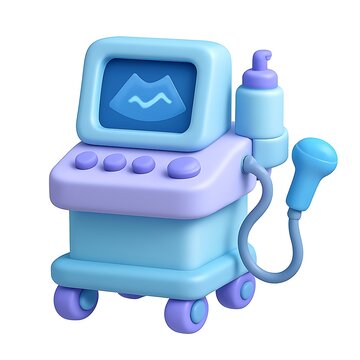 Cute 3d ultrasound machine with sonogram image isolated on white background