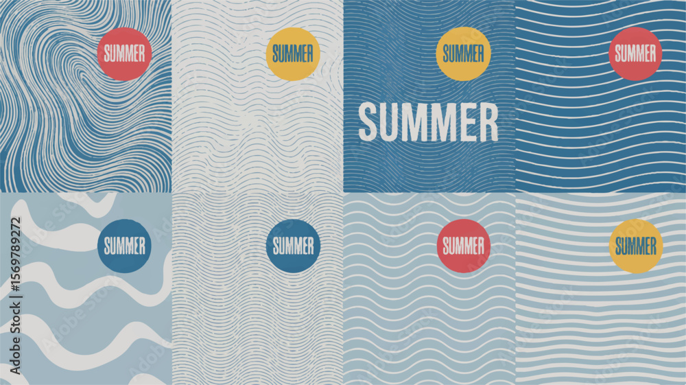 Poster summer wave patterns with circular text vector
