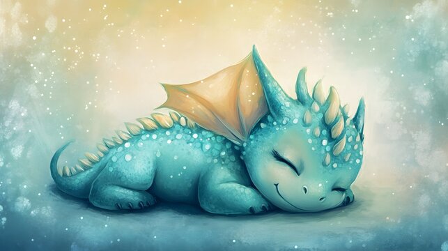 Adorable Sleeping Dragon with Sparkling Scales in Soft Colors