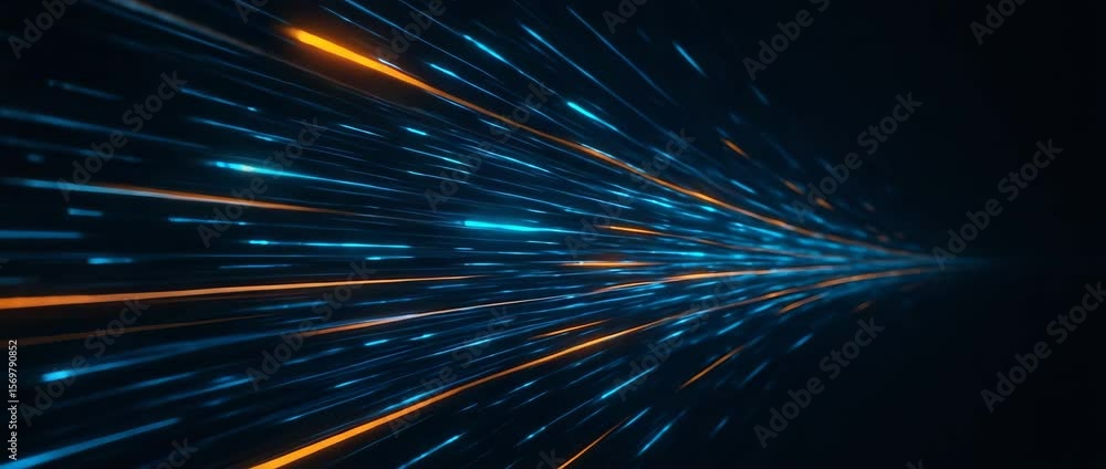 Poster a dynamic abstract representation of light trails moving through a dark space, showcasing vibrant bl