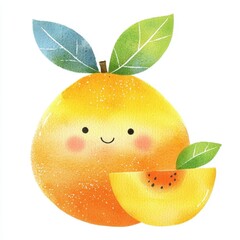 Smiling Cartoon Peach Illustration Watercolor Style