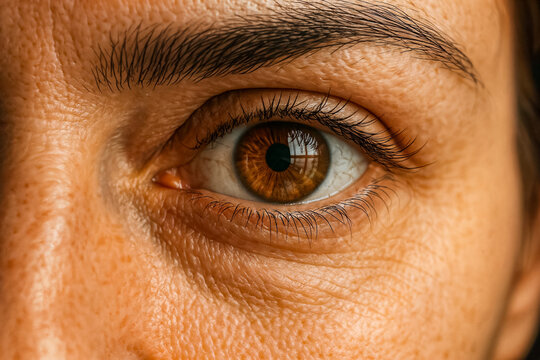 Macro Close-up of Human Eye with Amber Iris