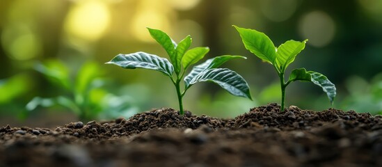 Sprouting Seedlings in Rich Soil with Bright Green Leaves