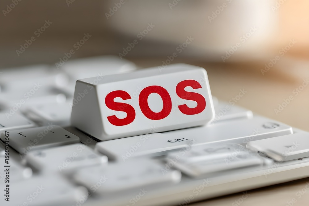Aufkleber sos button on keyboard displays urgent help request in modern design