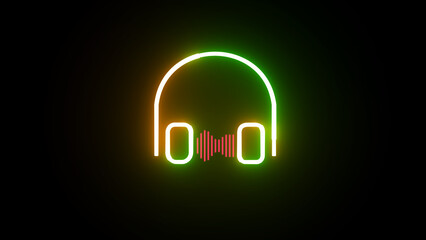 Glowing neon line audio headphones icon with dynamic audio visual effects